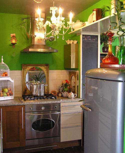 Dapur bertema alam dengan warna hijau stabilo - Decoholic