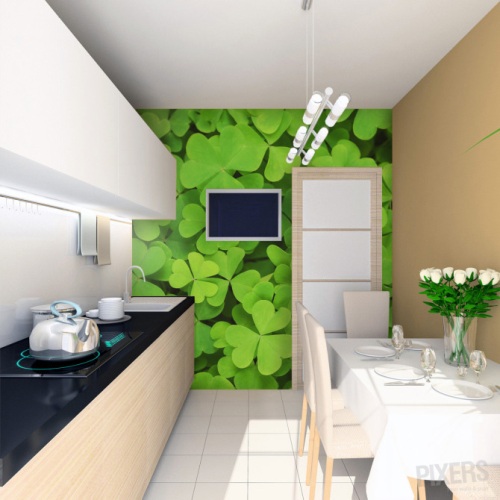 Dapur segar dengan wall mural tanaman hijau (Pixers)