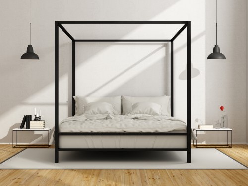 Desain kamar tidur dengan ranjang kanopi bernuansa monokrom (Fotolia)