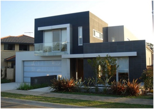 Rumah mewah 2 lantai dengan fasad hitam-putih
