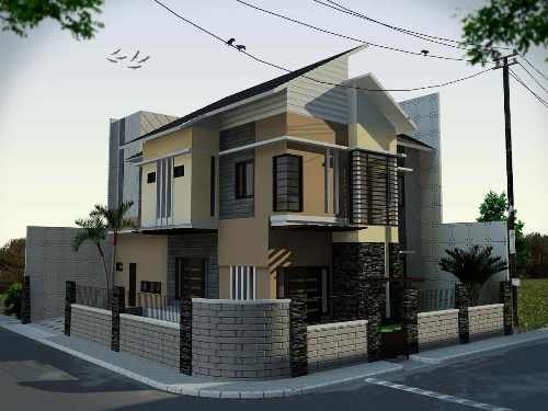 Rumah sudut minimalis dengan pagar batu alam
